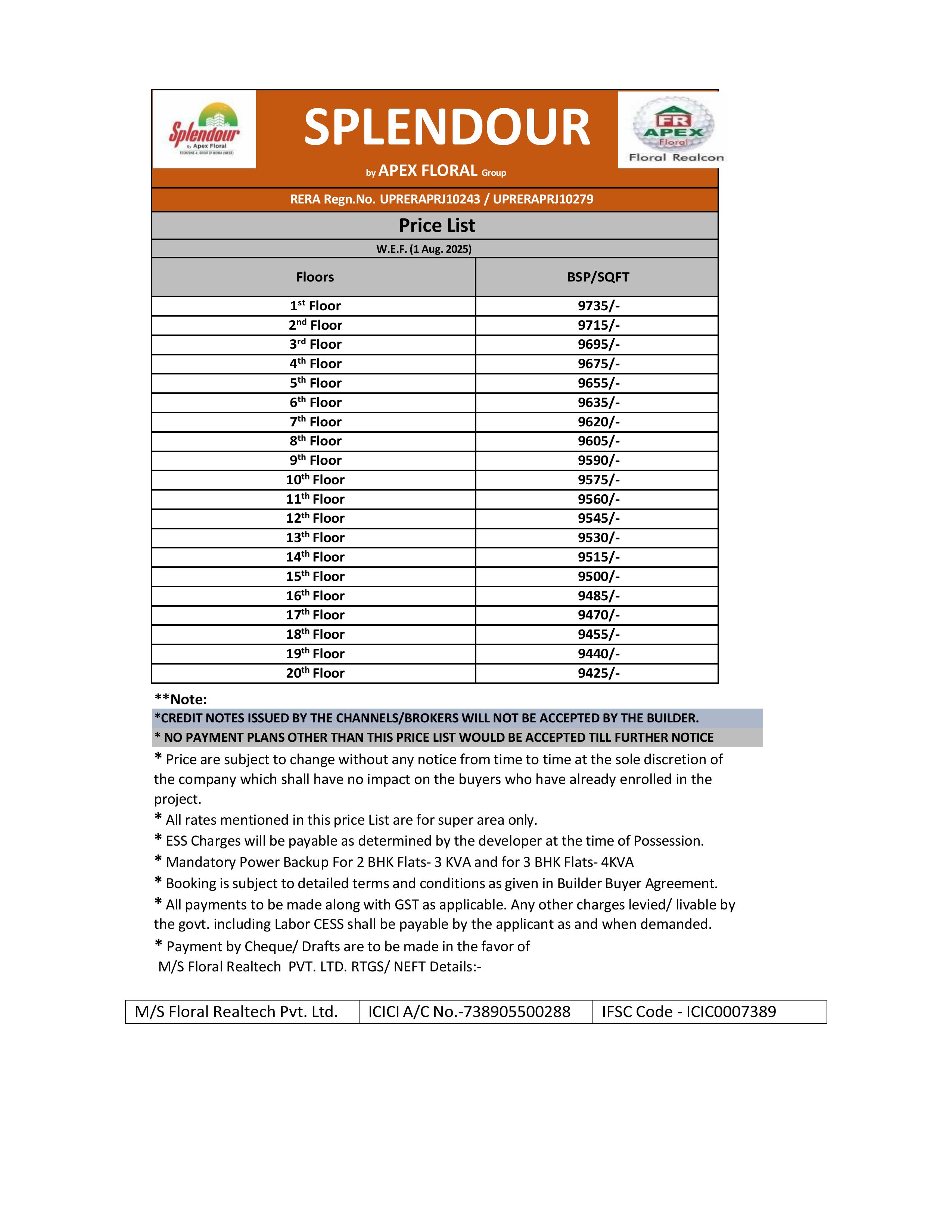 Apex Splendour Pricelist